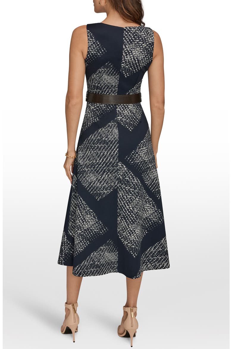 Belted Midi Dress, Alternate, color, NGHTFALL/ CREAM