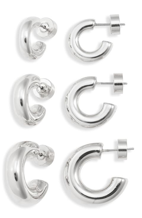Set of 3 Small Polished Tube Hoop Earrings