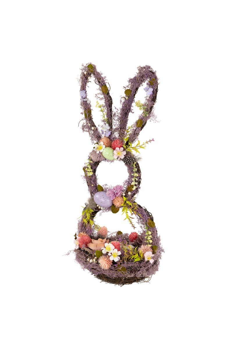 Northlight Floral Grapevine Bunny Shaped Easter Basket Decoration - 21", Alternate, color, Purple