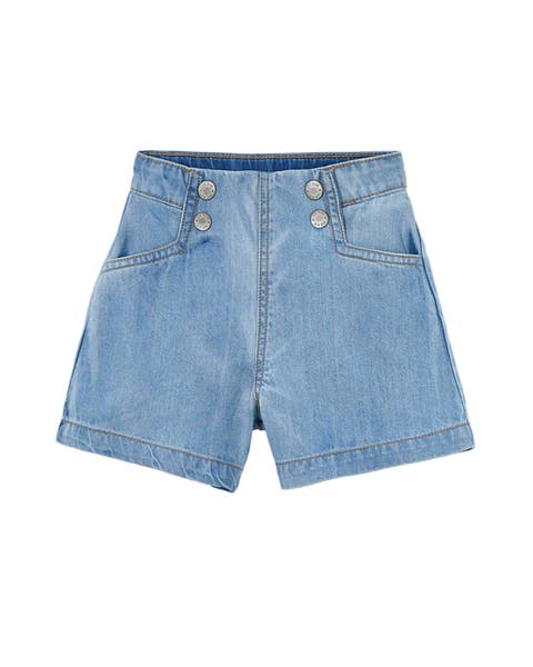 Denim Shorts With Button Detail
