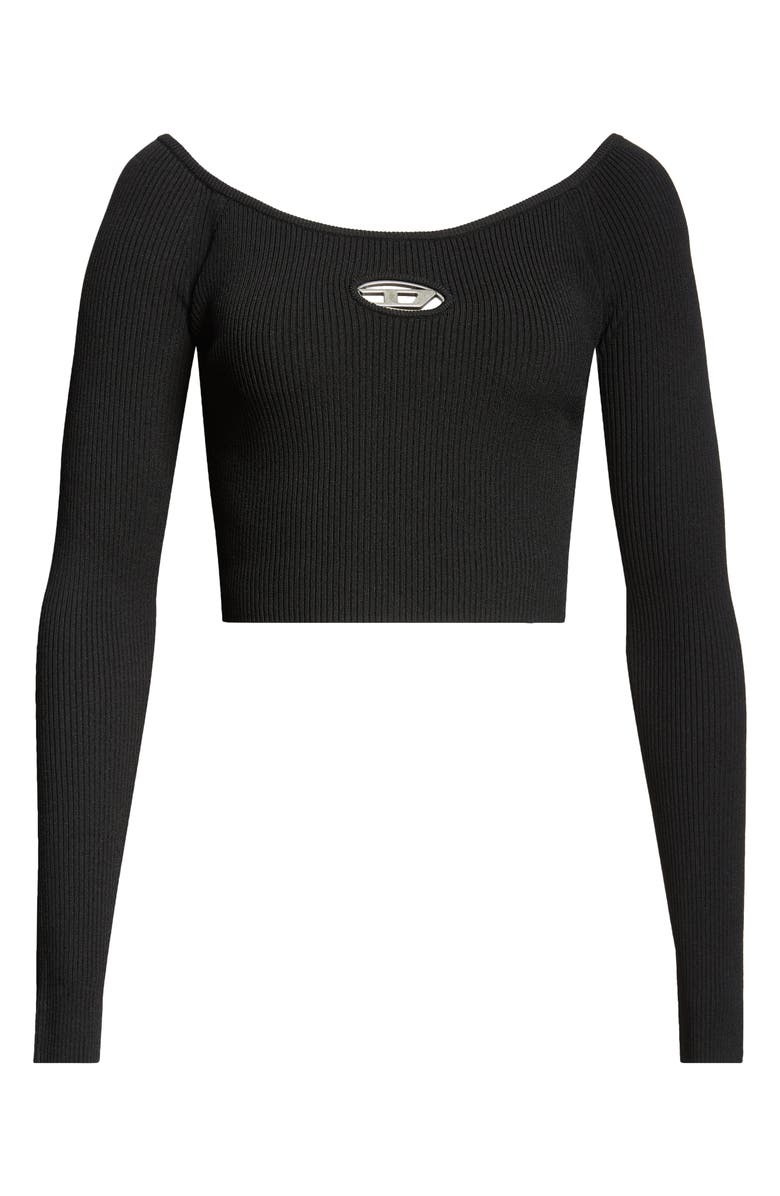 DIESEL<sup>®</sup> M-Vera Logo Cutout Long Sleeve Crop Top, Alternate, color, Deep/ Black