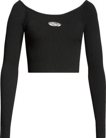 DIESEL® M-Vera Logo Cutout Long Sleeve Crop Top | Nordstrom