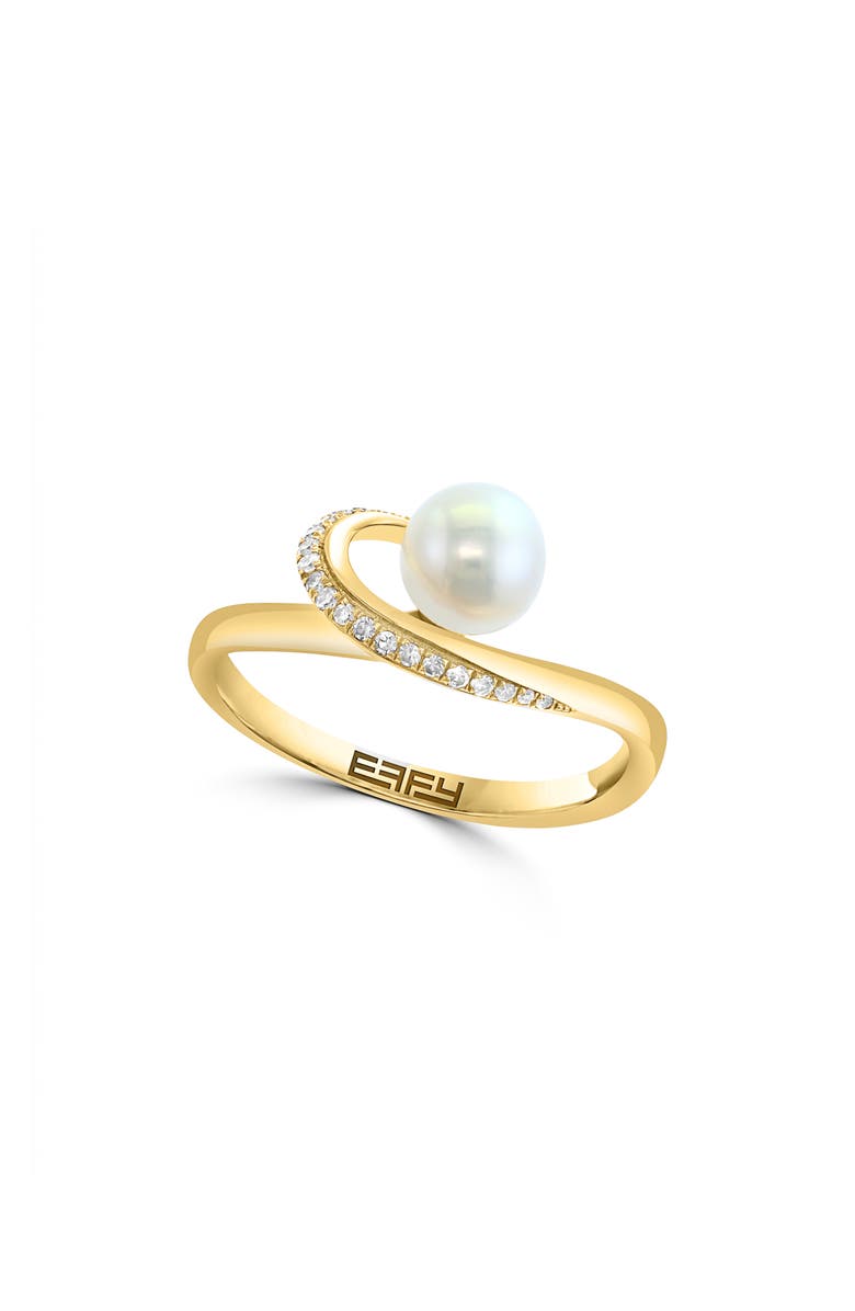 EFFY 14K Yellow Gold Cultured Freshwater Pearl & Diamond Ring, Main, color, White
