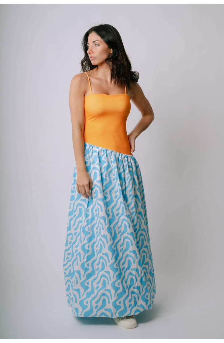 San Malo Bubble Midi Dress, Alternate, color, Blue And Orange