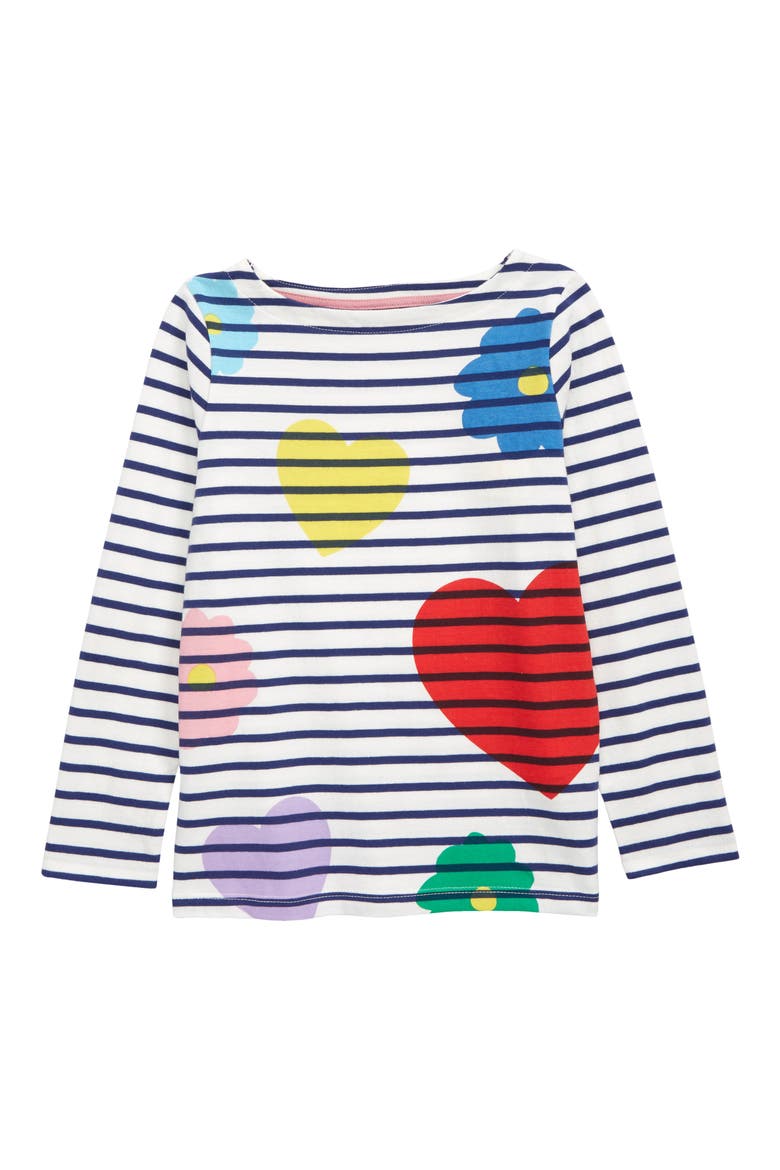 Kids' Everyday Breton Stripe Cotton T-Shirt, Main, color, IVORY/ NAVY RAINBOW FLOWERS