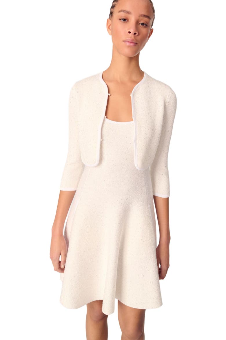 Cropped cardigan with rhinestones, Alternate, color, White