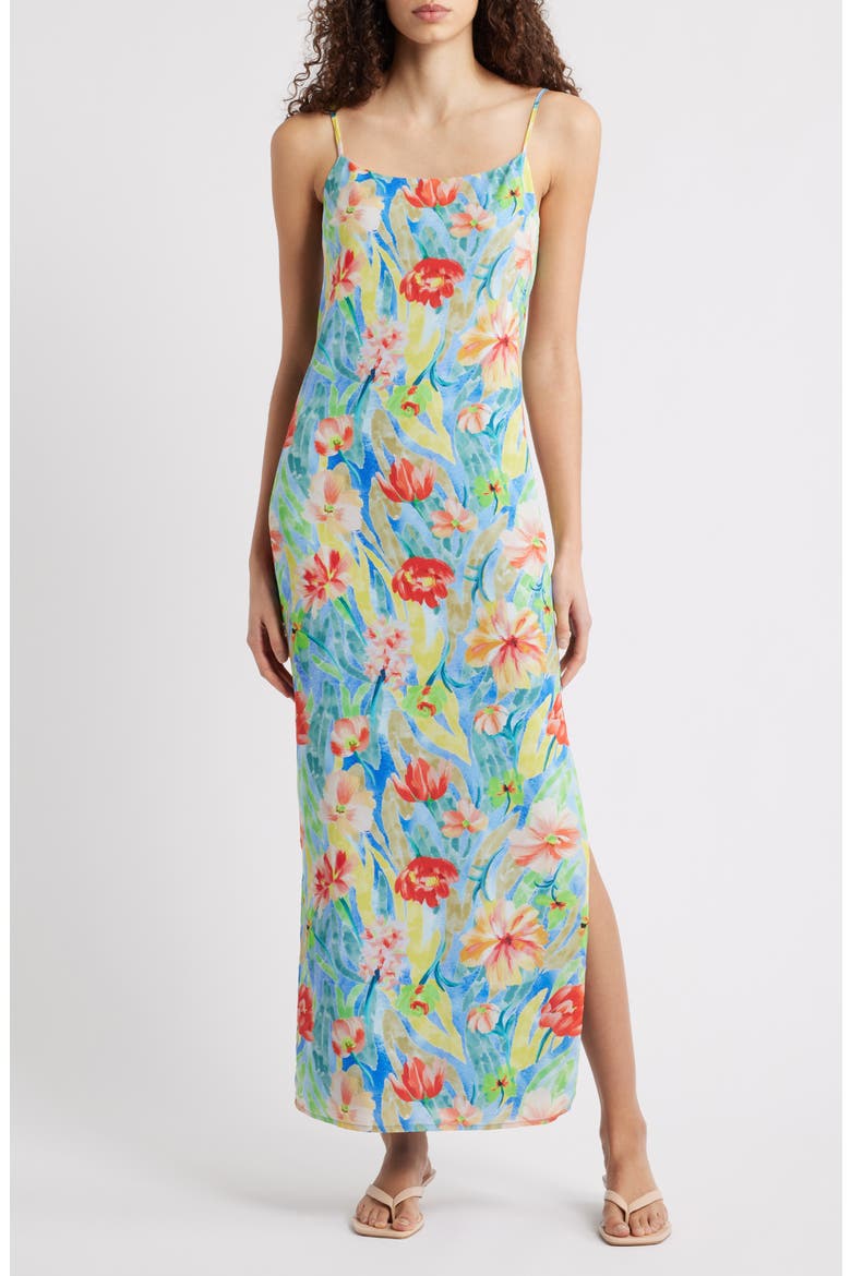 Floral Scoop Neck Maxi Dress, Main, color, BLUE MULTI