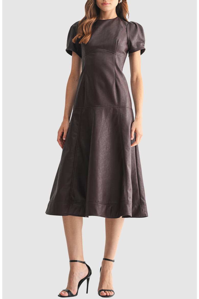 leather a line midi dress Mila Mae Puff Sleeve Faux A-Line (Women) 24 90s/00s inspired outfits Homecoming Dress for Girls SIZE:US 14 The Bougie A