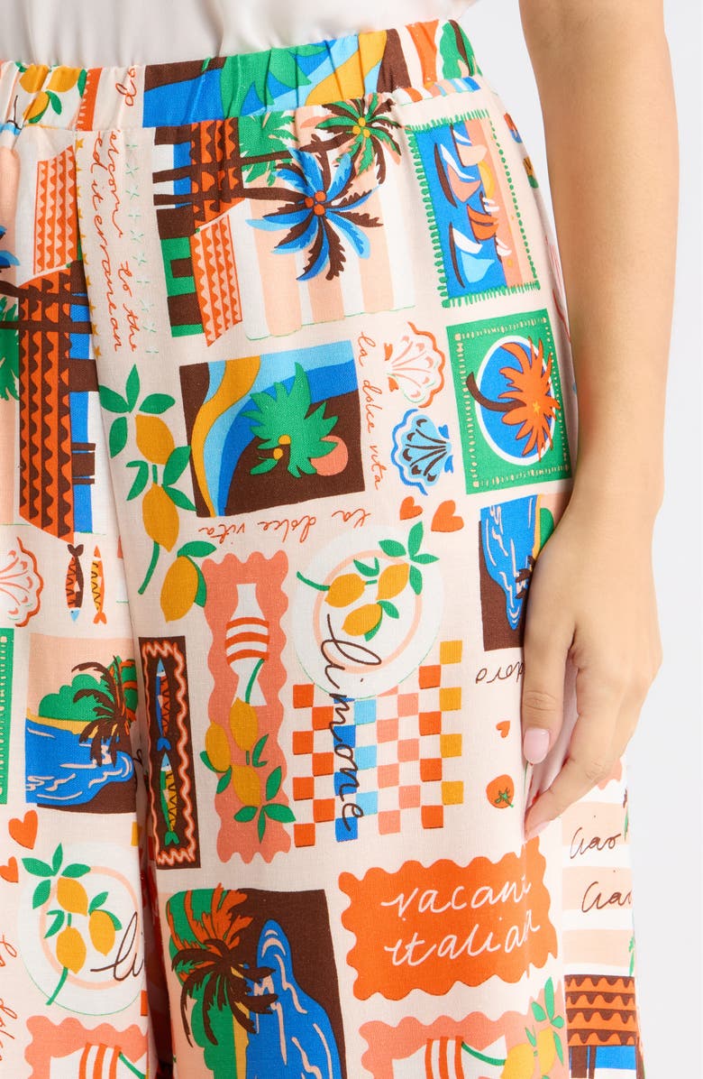 SUGARLIPS Stay Extra Tassel Trim Wide Leg Pants, Alternate, color, Coral-Multi