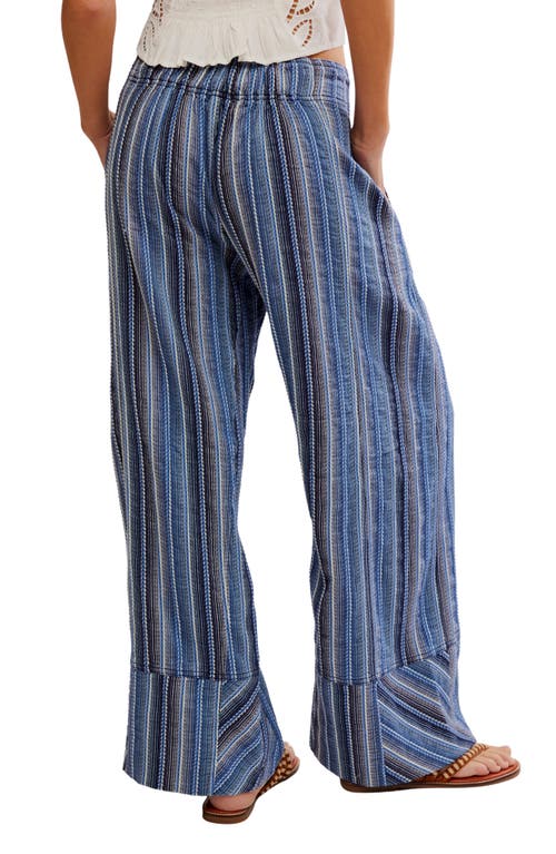 Free People Days End Stripe Cotton Drawstring Pants In Indigo Combo