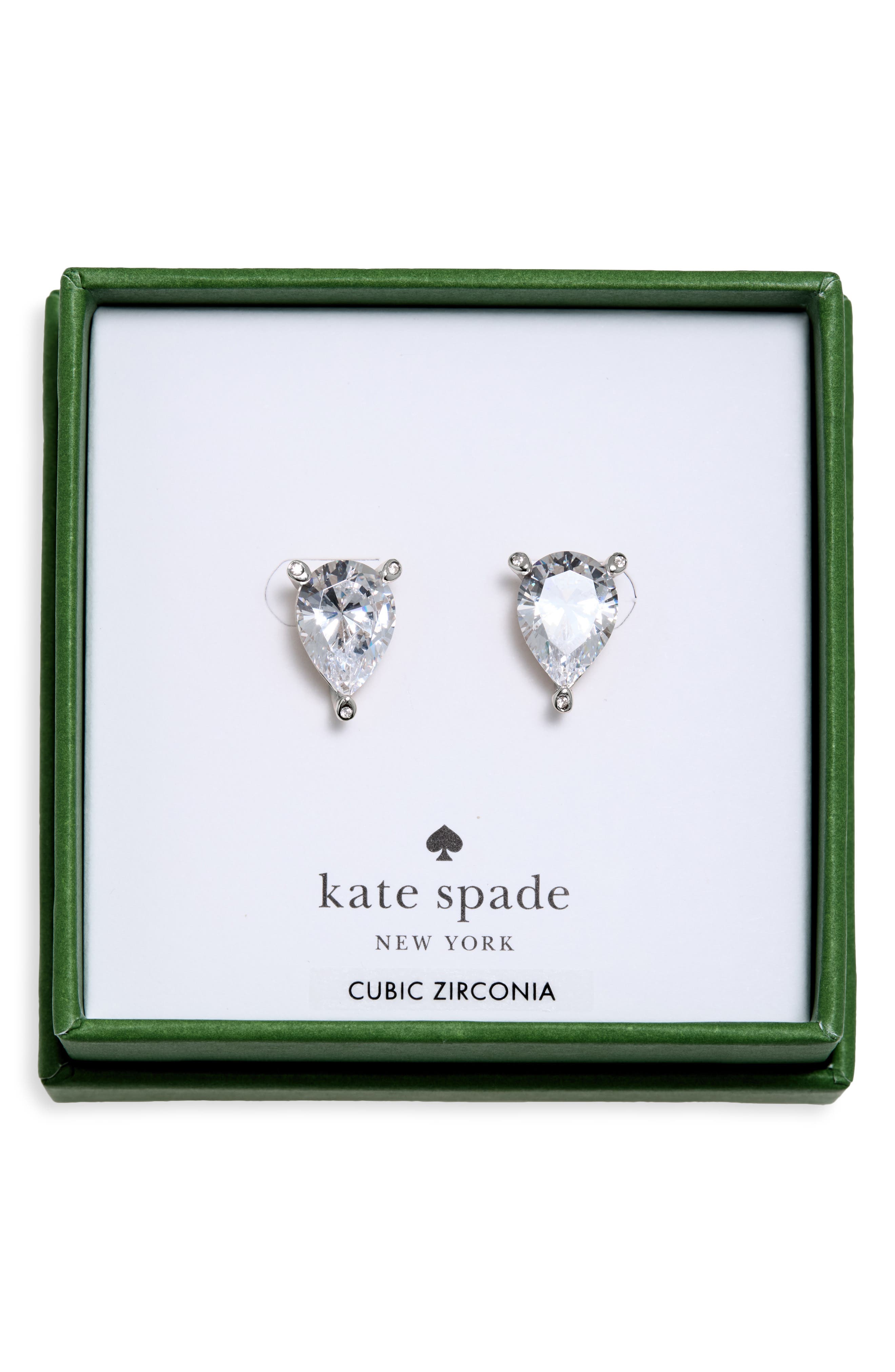 Pear Cubic Zirconia Trio Prong Stud Earrings