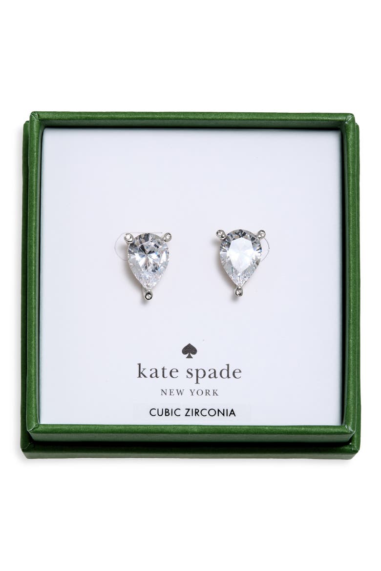 Pear Cubic Zirconia Trio Prong Stud Earrings, Main, color, CLEAR/ SILVER