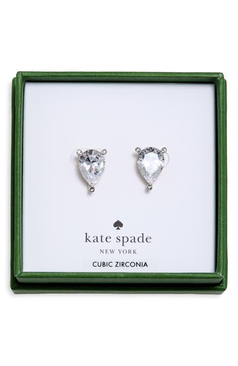 Pear Cubic Zirconia Trio Prong Stud Earrings