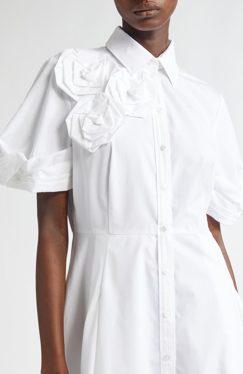 Erdem Rosette Short Sleeve Cotton Poplin Shirtdress, Alternate, color, 