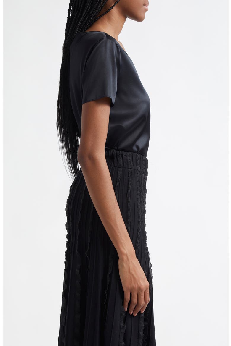 Satin Stretch Silk T-Shirt, Alternate, color, BLACK