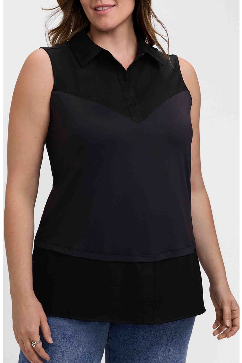 Sasha Mixed Media Sleeveless Button-Up Shirt, Main, color, BLACK