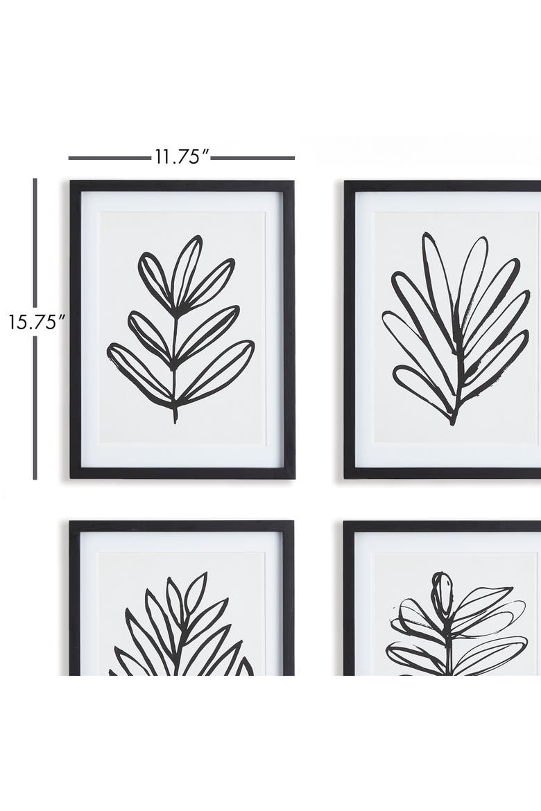 Sketched Leaf Prints Set of 4, Alternate, color, Black