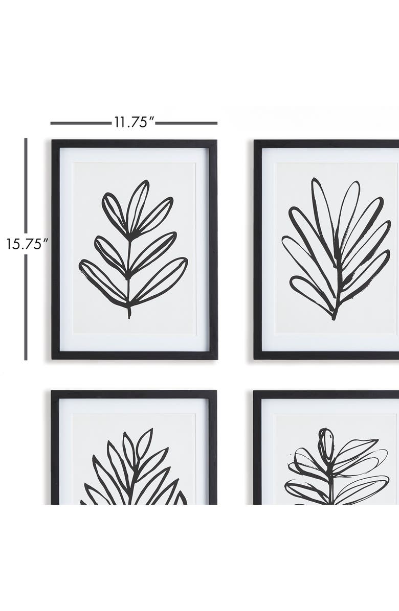 Napa Home & Garden Sketched Leaf Prints Set of 4, Alternate, color, Black