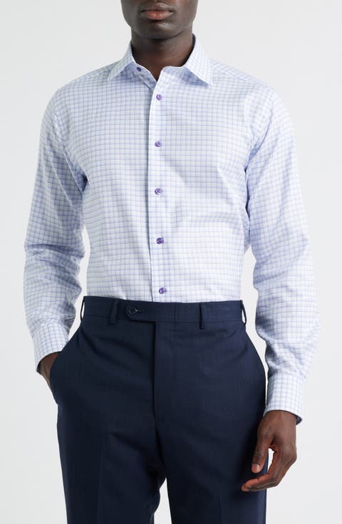 Trim Fit Windowpane Cotton Dress Shirt