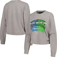 THE WILD COLLECTIVE Women's The Wild Collective  Gray Milwaukee Bucks Band Cropped Long Sleeve T-Shirt