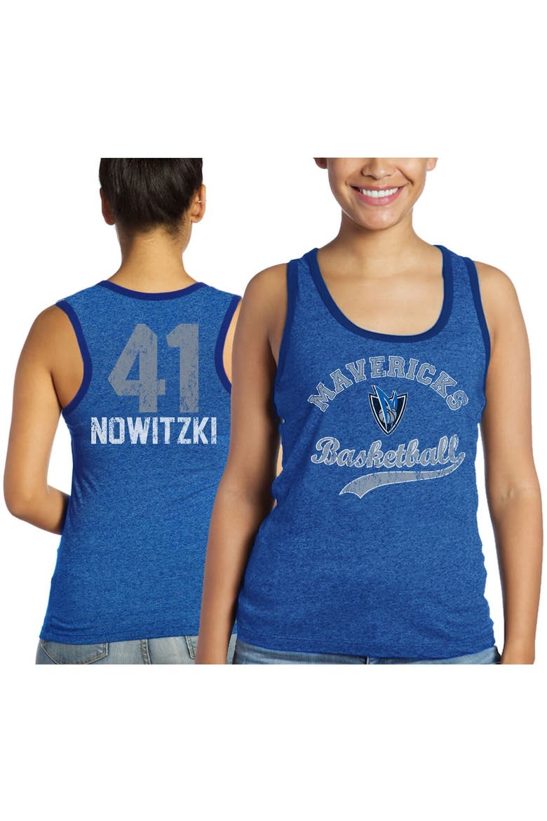 Women's Majestic Threads Dirk Nowitzki Royal Dallas Mavericks Name & Number Tri-Blend Tank Top, Main, color, Royal