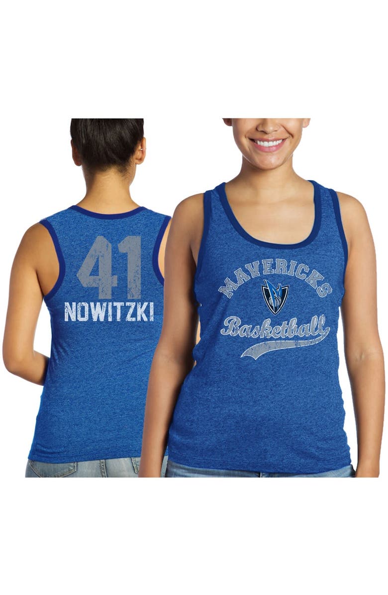 Majestic Threads Women's Majestic Threads Dirk Nowitzki Royal Dallas Mavericks Name & Number Tri-Blend Tank Top, Main, color, 