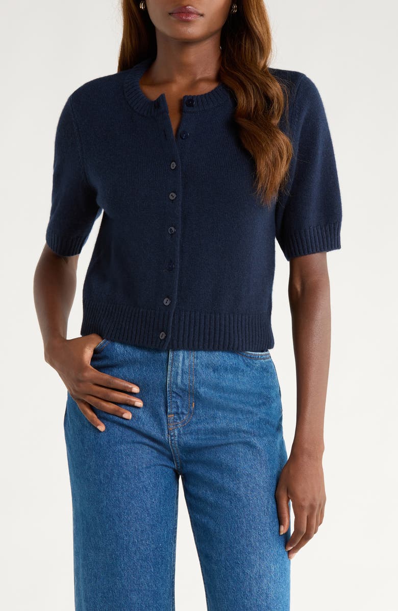 Reformation Cashmere & Wool Crop Cardigan, Main, color, Navy
