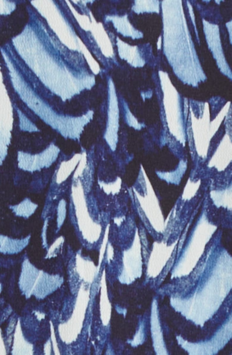 McQueen Feather Print Boxy Camp Shirt, Alternate, color, Blue