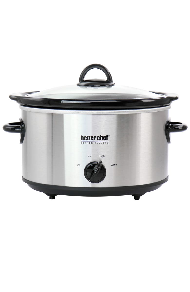 Better Chef 4 Quart Oval Stainless Steel Slow Cooker with Removable Stoneware Crock, Main, color, Silver
