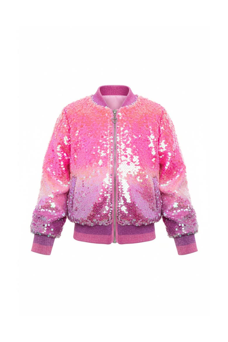 Starlight Sparkle Iridescent Sequin Bomber Jacket, Main, color, Pink