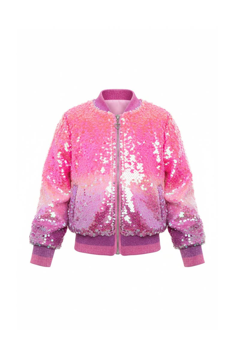 Mia Belle Girls Starlight Sparkle Iridescent Sequin Bomber Jacket, Main, color, Pink
