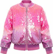 Mia Belle Girls Starlight Sparkle Iridescent Sequin Bomber Jacket