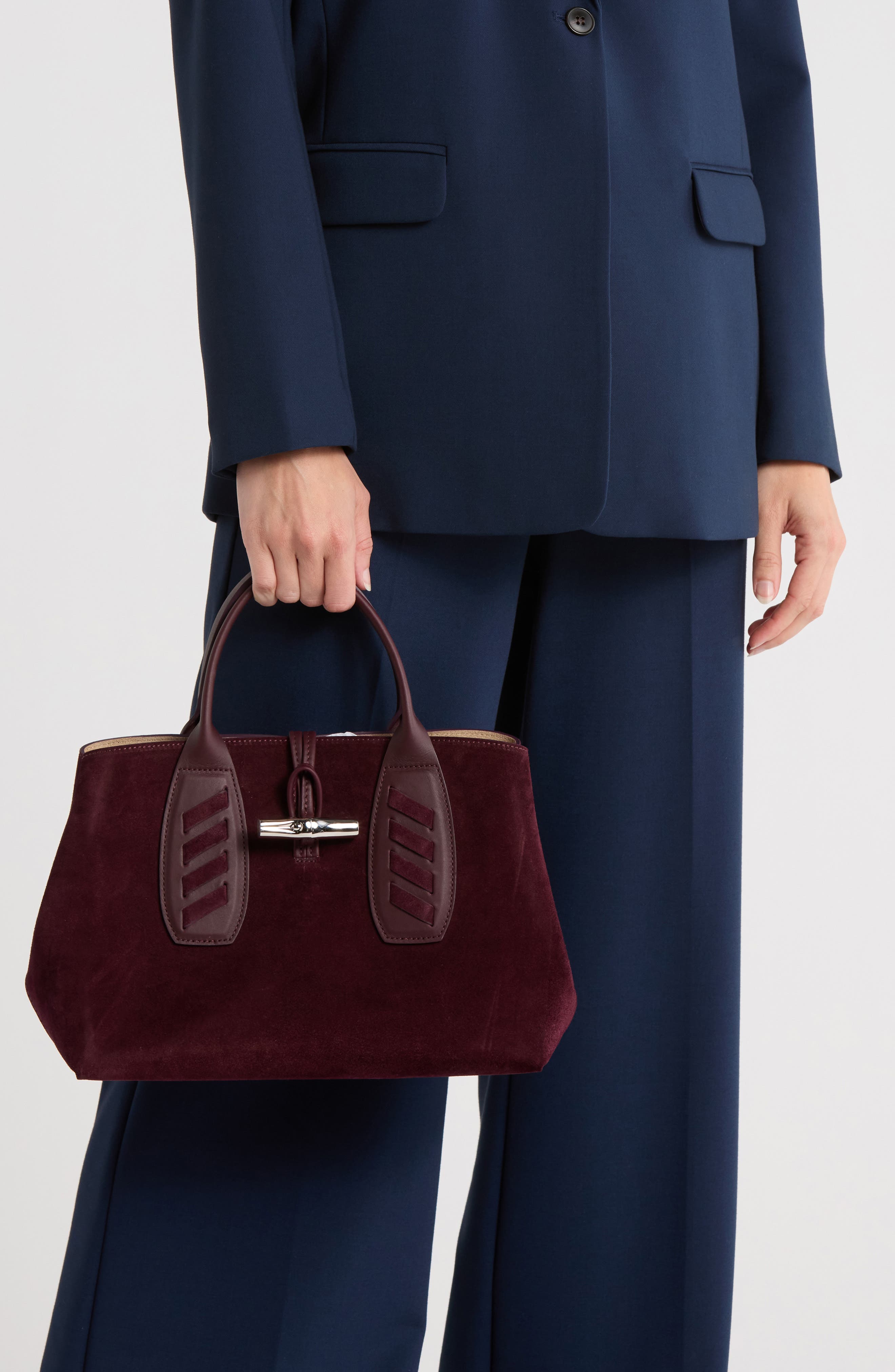 Longchamp Aubergine Medium Leather Tote Bag, Alternate, color, 