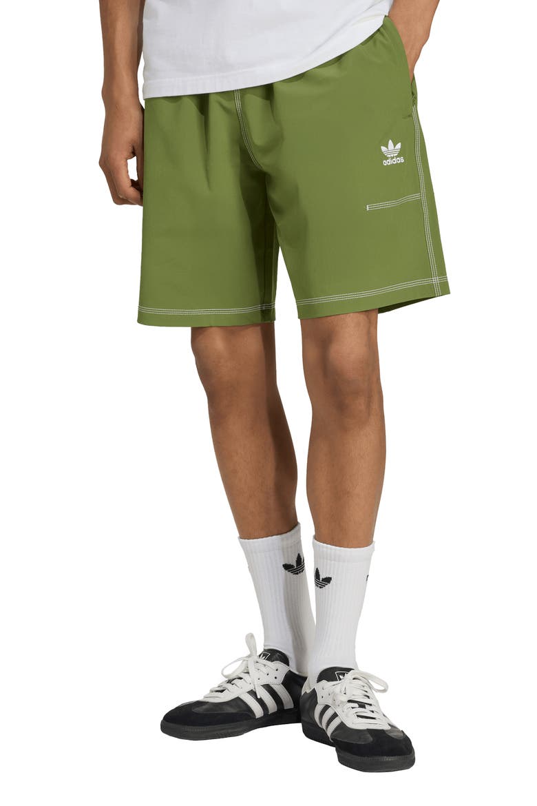 Trefoil Essentials Sweat Shorts, Main, color, OLIVE