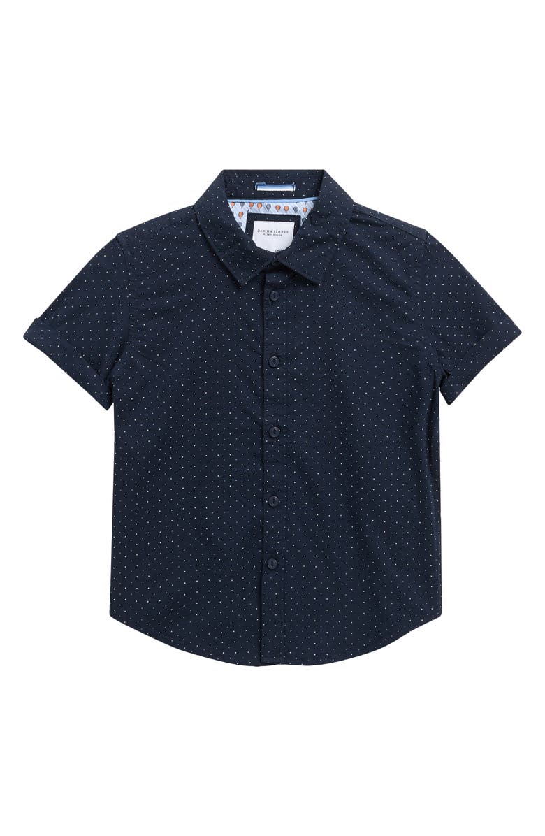 DENIM AND FLOWER Kids' Polka Dot Button-Up Shirt, Main, color, Navy W/ White Blue