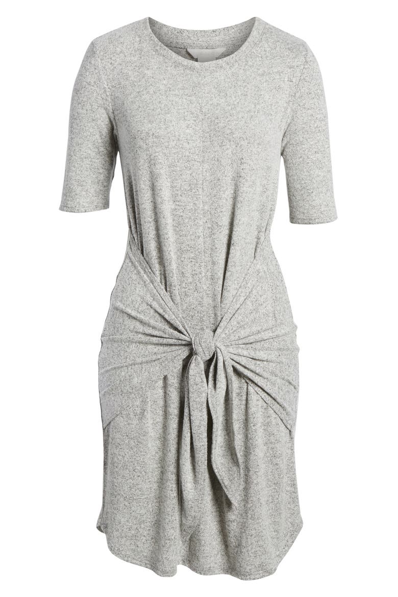 Caslon Off-Duty Tie Front Knit Dress, Alternate, color, GREY HEATHER