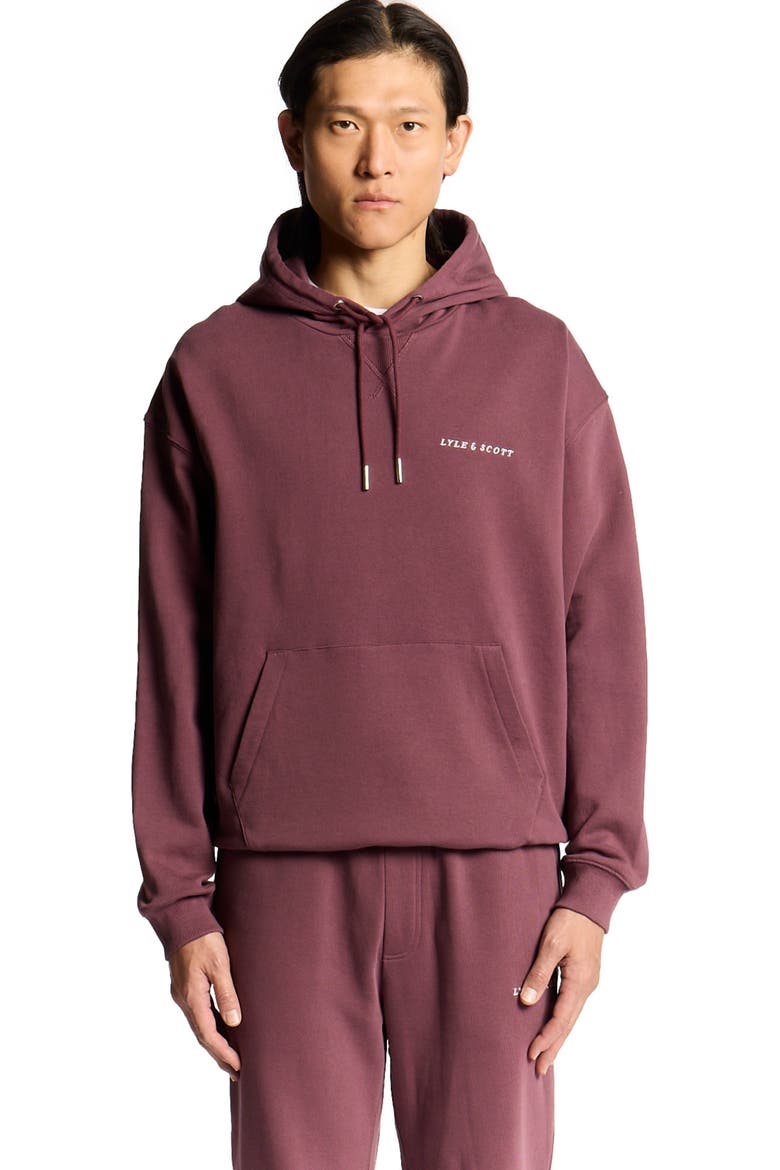 Script Brushback Pullover Hoodie, Alternate, color, Dusky Maroon