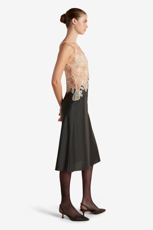 Marina Moscone Pinstripe Dress With Lace Encrustation In Black