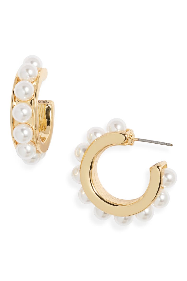 Faux Pearl Hoop Earrings, Main, color, GOLD