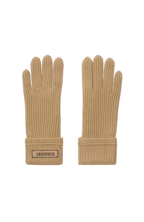 Burberry Logo Patch Wool Blend Gloves In Brown