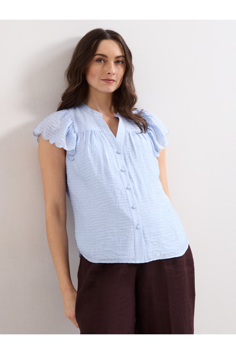 Aleasha Scallop Sleeve V-Neck Blouse, Main, color, Pale Blue