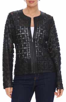 Bagatelle Floral Mesh Lady Like Faux Leather Trim Jacket