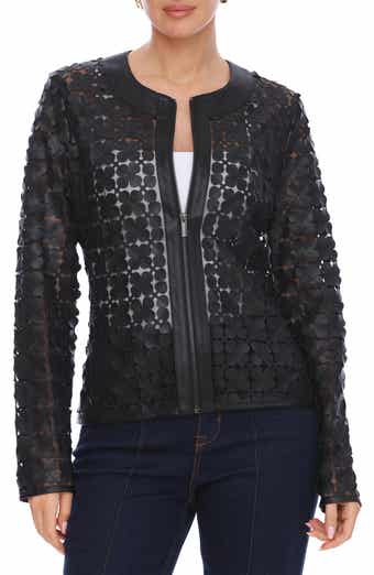 Bagatelle Floral Mesh Lady Like Faux Leather Trim Jacket