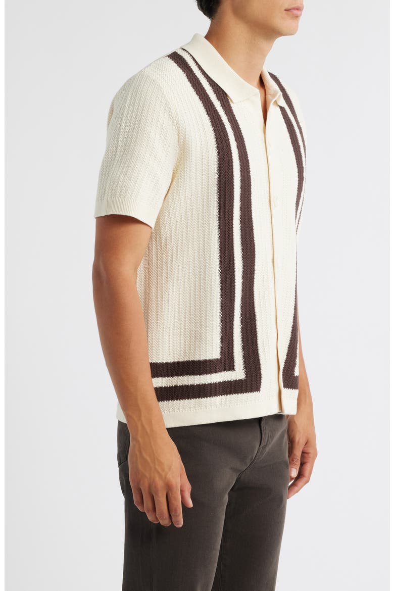 Ares 6636 Short Sleeve Knit Cotton Button-Up Shirt, Alternate, color, IVORY