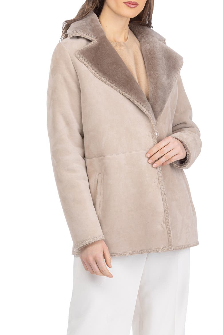 Genuine Shearling Belted Jacket with Whipstitch Trim, Alternate, color, Taupe