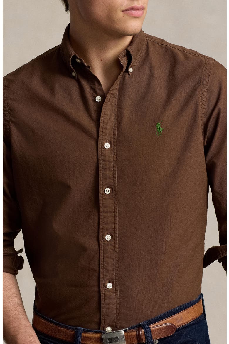 Solid Cotton Oxford Button-Down Shirt, Alternate, color, CHOCOLATE MOUSSE