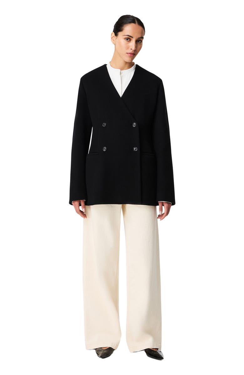 Another Tomorrow Short Scarf Coat, Main, color, Black