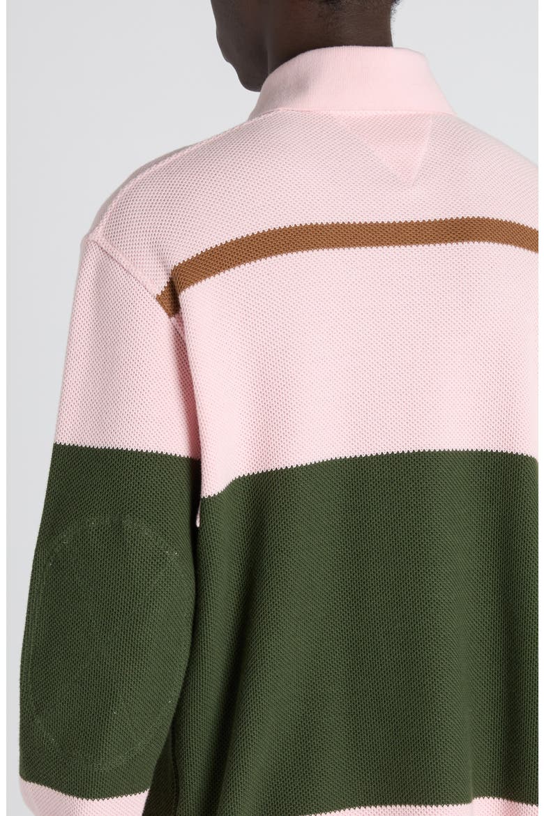 Jumbo Stripe Long Sleeve Cotton Piqué Polo, Alternate, color, 6334 CAMELIA/ CAMO/ JUTE