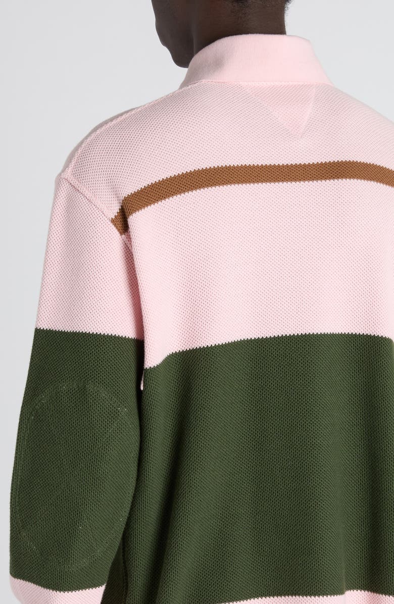 Bottega Veneta Jumbo Stripe Long Sleeve Cotton Piqué Polo, Alternate, color, 6334 Camelia/ Camo/ Jute