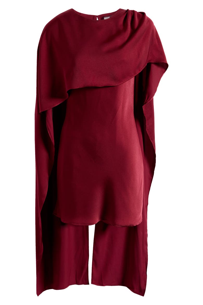 x Sara Walker Elle Capelet Satin Minidress, Alternate, color, MERLOT
